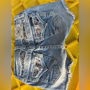 Miss Me Denim Shorts with Embellished Pockets